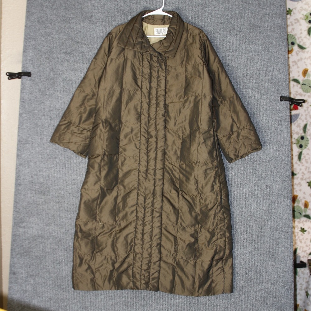 Vintage Bill Blass Quilted Puffer Coat Womens 12 Brown Longline Down Filled 7980
